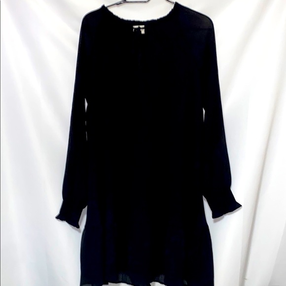 LOFT WO SIZE LG Black Cocktail Dress with Bishop Sleeves and Crew Neck pleated - Picture 1 of 14